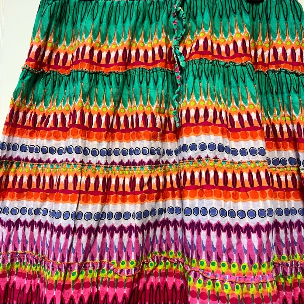 Jane Ashley Boho Tiered Maxi Skirt XL Colorful Festival Cotton India - Picture 4 of 6